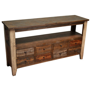 Rustic Sofa Table With 8 Drawers