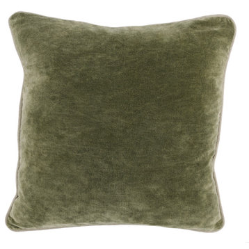 Harriet Velvet Throw Pillow by Kosas Home, Moss, 18"x18"