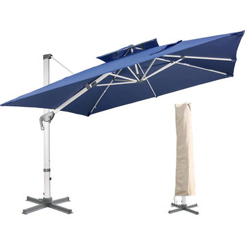 Patio Umbrella, 360° Rotation Double Top Vented Canopy, Navy Blue, 10ft Square