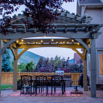 Arched Tier Roof Pergola w/ Octagon Trellis & Power Posts