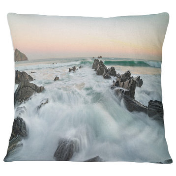 Sunrise at the Bay of Biscay Modern Beach Throw Pillow, 16"x16"