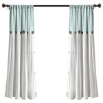 Triangle Home Fashions - Linen Button Single Window Panel, Blue/White, 63"x40" - Add the elegance of linen to your home with these farmhouse chic curtains. Color blocking is always in style and we love the details of pleats and buttons. Slight weave variations are authentic to this natural fiber blend and create a one-of-a-kind look.1 Window Panel: 63"H x 40"W