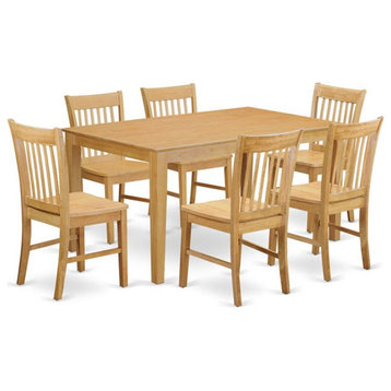 East West Furniture Capri 7-piece Wood Dining Table and Chair Set in Oak