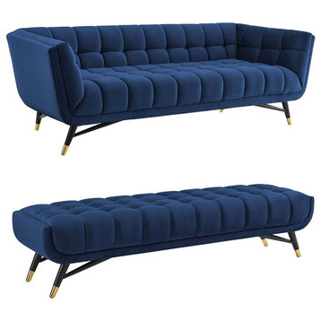 Adept Contemporary Velvet Fabric Tufted Sofa/Accent Bench, Midnight Blue