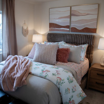 Whimsical Girls Bedroom with Curved Furniture and Playful Details