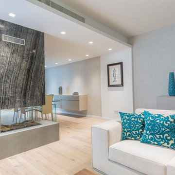 Living room with marble fireplace