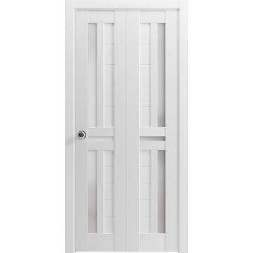 Closet Bi-fold Doors 60 x 84, Veregio 7288 White Silk & Frosted Glass