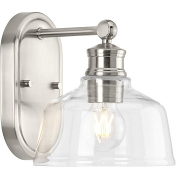 Singleton 1-Light 7.62" Brushed Nickel Vanity Light With Clear Glass Shade