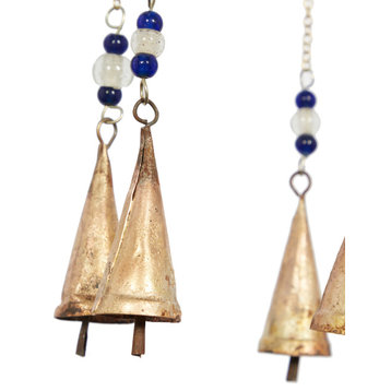 Gold Metal Eclectic Embellished Chandelier Windchime with Beads 8" x 8" x 31"