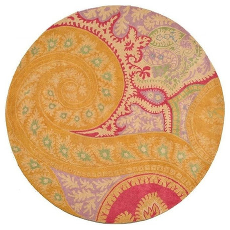 EORC Hand-tufted Wool Orange Contemporary Abstract Paisley Rug, Round 4'x4'