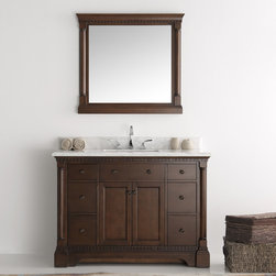 49 inch Antique Coffee Bathroom Vanity with Mirror Carrera Marble Countertop - Bathroom Vanities And Sink Consoles