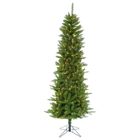 7.5' Prelit Winter Wonderland Slim Green Christmas Tree, White LED Lights