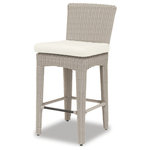 Sunset West Outdoor Furniture - Manhattan Barstool With Cushions, Linen Canvas With Self Welt - The Manhattan Barstool from Sunset West incorporates organic curves and sleek lines for a transitional take on outdoor living. Featuring a mid-rise back, its elegantly curved frame is expertly wrapped in all-weather premium resin wicker in Dove Grey.
