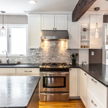 White Shaker Kitchen with soapstone countertops