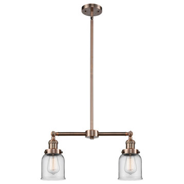 Small Bell 2-Light LED Chandelier, Antique Copper, Glass: Clear