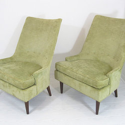 Pair Mid-Century High Back Low Arm Upholstered Chairs - SOLD - Furniture