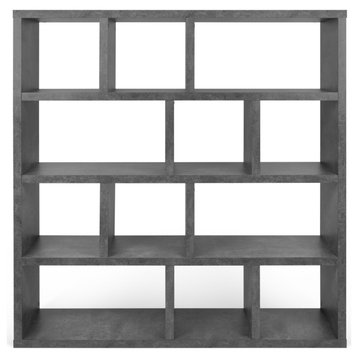 Modern Large Thick Wood Modular Bookcase, Faux Concrete