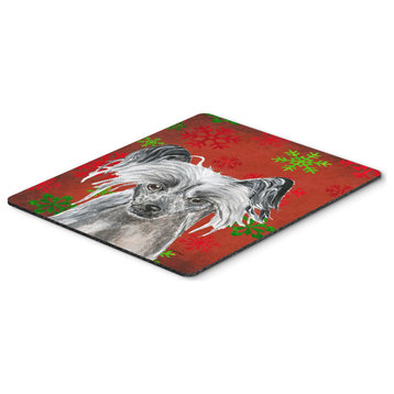Chinese Crested Red Snowflake Christmas Mouse Pad/Hot Pad/Trivet