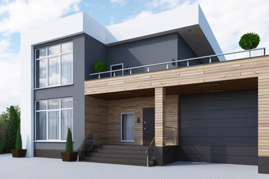 Example of a trendy two-story wood exterior home design in Other