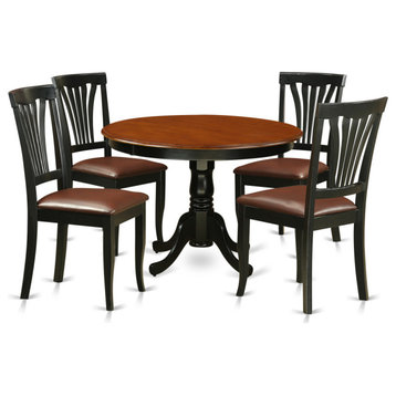 5 Pc Set With A Round Dinette Table And 4 Leather Kitchen Chairs, Black