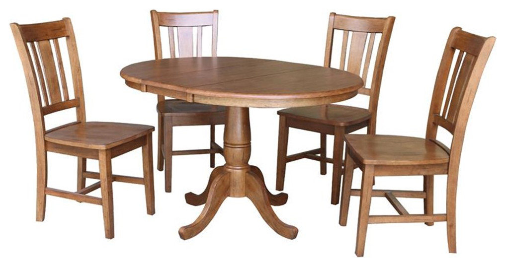 36" Solid Wood Round Extension Dining Table with 4 Chairs in Oak ...