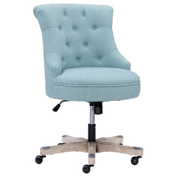 Pemberly Row Contemporary Wood Upholstered Office Chair in Light Blue