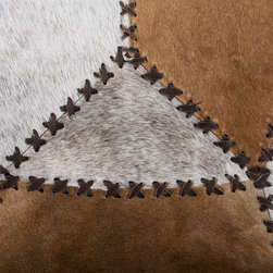 Unique Cowhide Patchwork Area Rug, Handmade, Hair-on-Hide, Beige White, 6' - Area Rugs
