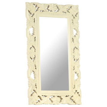Vidaxl Hand Carved Mirror White 31.5"x19.7" Solid Mango Wood