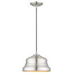 Livex Lighting - Endicott 1-Light Brushed Nickel Bell Pendant, Gold Inside - The clean and crisp Endicott bell pendant makes a design statement with the smooth curve of its brushed nickel finish shade. A gold finish on the interior of the metal shade brings a refined touch of style.