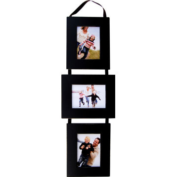 3 Opening Collage Picture Frame Set, Black Frames On Ribbon, 5"x7"