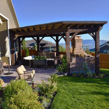 Timber Pavilion w/ Fireplace, Waterfall Fountains & BBQ Bar
