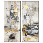 Uttermost - 2-Piece Oversize Abstract Modern Cubist Painting Set, Wall Art Panels White Blac - Hand Painted On Canvas, This Artwork Is Stretched And Attached To Wooden Stretching Bars Then Encased In A Thin, Black Satin Gallery Frame. Due To The Handcrafted Nature Of This Artwork, Each Piece May Have Subtle Differences.