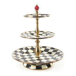 Courtly Check Enamel Three Tier Sweet Stand | MacKenzie-Childs - Serving Utensils
