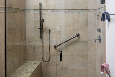Mid-sized transitional master bathroom photo in Kansas City