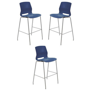 Home Square 30" Plastic Stackable Bar Stool in Navy - Set of 3