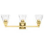 Livex Lighting - Livex Lighting 17173-02 Mission - Three Light Bath Vanity - The Mission collection has clean lines with geometMission Three Light  Polished Brass ClearUL: Suitable for damp locations Energy Star Qualified: n/a ADA Certified: n/a  *Number of Lights: Lamp: 3-*Wattage:100w Medium Base bulb(s) *Bulb Included:No *Bulb Type:Medium Base *Finish Type:Polished Brass
