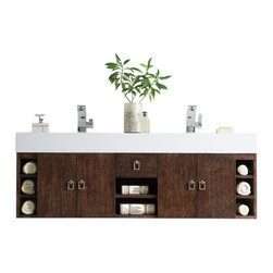60 inch Floating Double Sink Bathroom Vanity Coffee Oak Finish Integrated Sink - Bathroom Vanities And Sink Consoles
