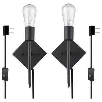 Rotterdam 1-Light Plug-In or Hardwire Wall Sconce 2-Pack, Matte Black