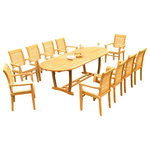 Teak Deals - 11-Piece Outdoor Teak Dining Set: 94" Oval Table, 10 Mas Stacking Arm Chairs - Set includes: 94" Double Extension Oval Dining Table and 10 Stacking Arm Chairs.