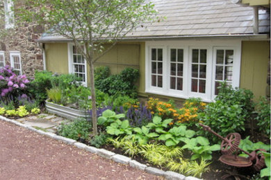 Inspiration for a mid-sized timeless beige one-story wood exterior home remodel in Philadelphia with a shingle roof