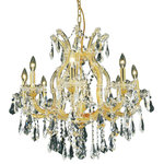 Elegant Lighting - Maria Theresa 9-Light Chandelier, Gold With Clear Royal Cut Crystal - A heavenly high point to your home Maria Theresa collection pendant lamps are ablaze with hundreds of resplendent crystals. Copious strands of sparkling clear or Golden-teak crystals dangle from elaborate tiers of glass-coated steel arms in your choice of a wide selection of finish colors. An imperial favorite for the stairwell dining room or living room.&nbsp