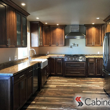 Beautiful Dark Kitchen featuring Belleair Maple Pecan Cabinetry