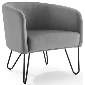 Pemberly Row 17.88" Modern Velvet Accent Chair in Gray/Matte Black