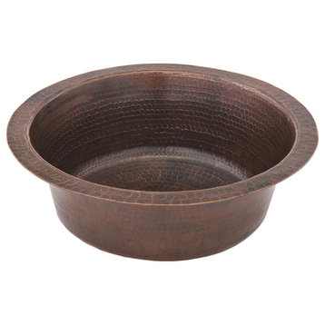 14" Round Hammered Copper Bar Sink With  2" Drain Size, Oil Rubbed Bronze, 2"