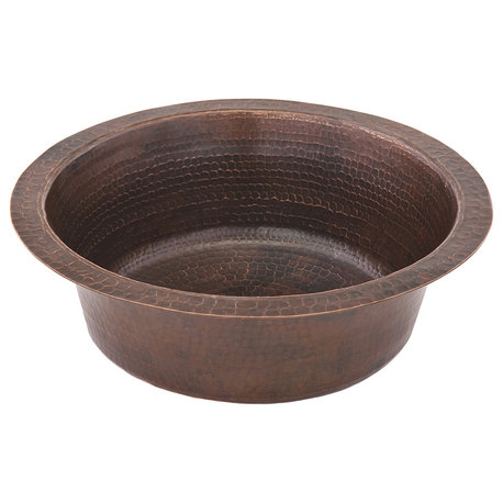 14" Round Hammered Copper Bar Sink With  2" Drain Size, Oil Rubbed Bronze, 2"