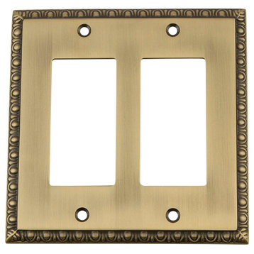NW Egg & Dart Switch Plate With Double Rocker, Antique Brass