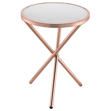 Urban Designs Halo Accent Side Table, Frosted Glass and Rose Gold