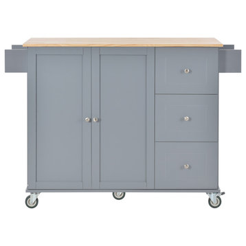 Multifunctional Kitchen Cart, Spice Rack and Adjustable Shelves, Grey Blue