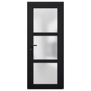 Front Exterior Prehung Door Frosted Glass / Manux 8552 Black 36 x 80" Right In
