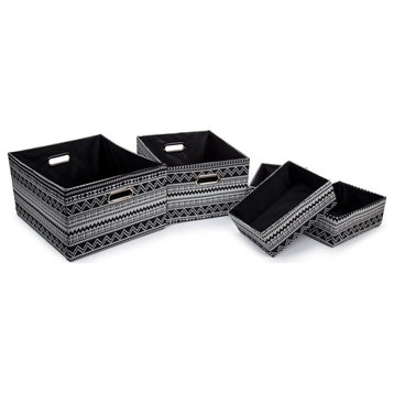 Truu Design Zig-Zag Patterned Fabric Storage Baskets in Black (Set of 5)